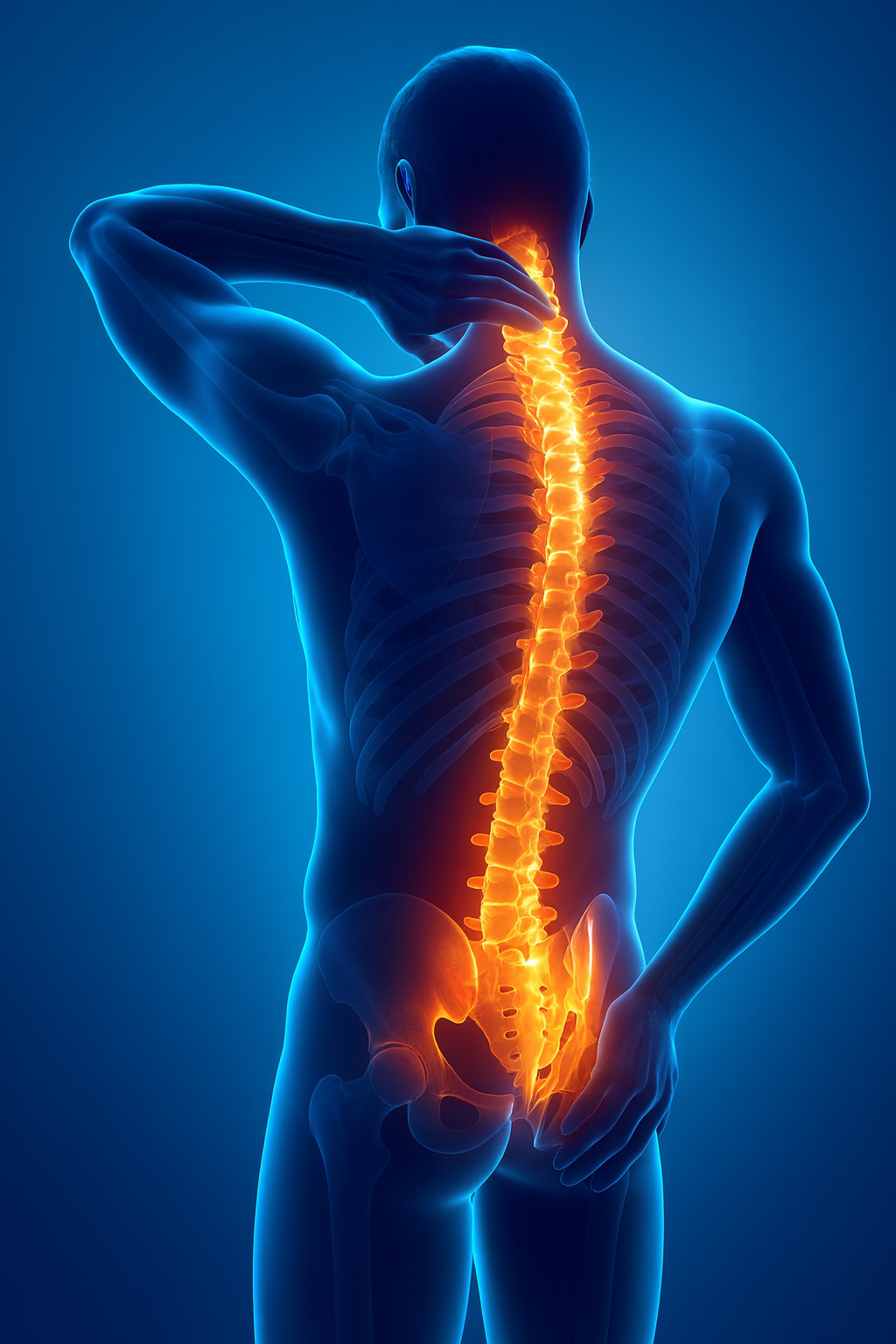 Medical illustration showing spine pain and inflammation